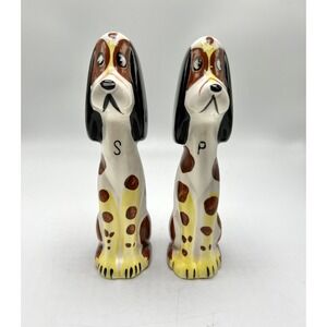 Vintage White & Brown 7" Tall Dog Salt & Pepper Shaker Set Commodore Japan